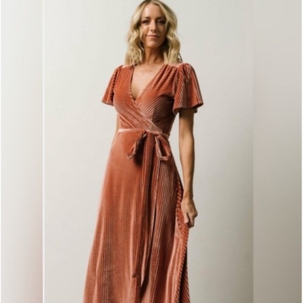 Baltic Born Andi Ribbed‎ Velvet Wrap Dress Womens 2X Cherry Blossom Pink Wedding